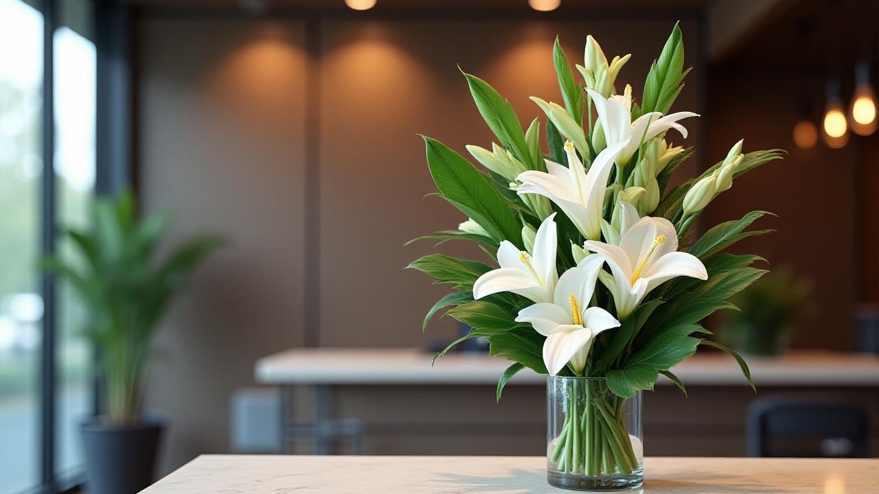 Luksusowa aranżacja kwiatowa w lobby biurowca na Woli